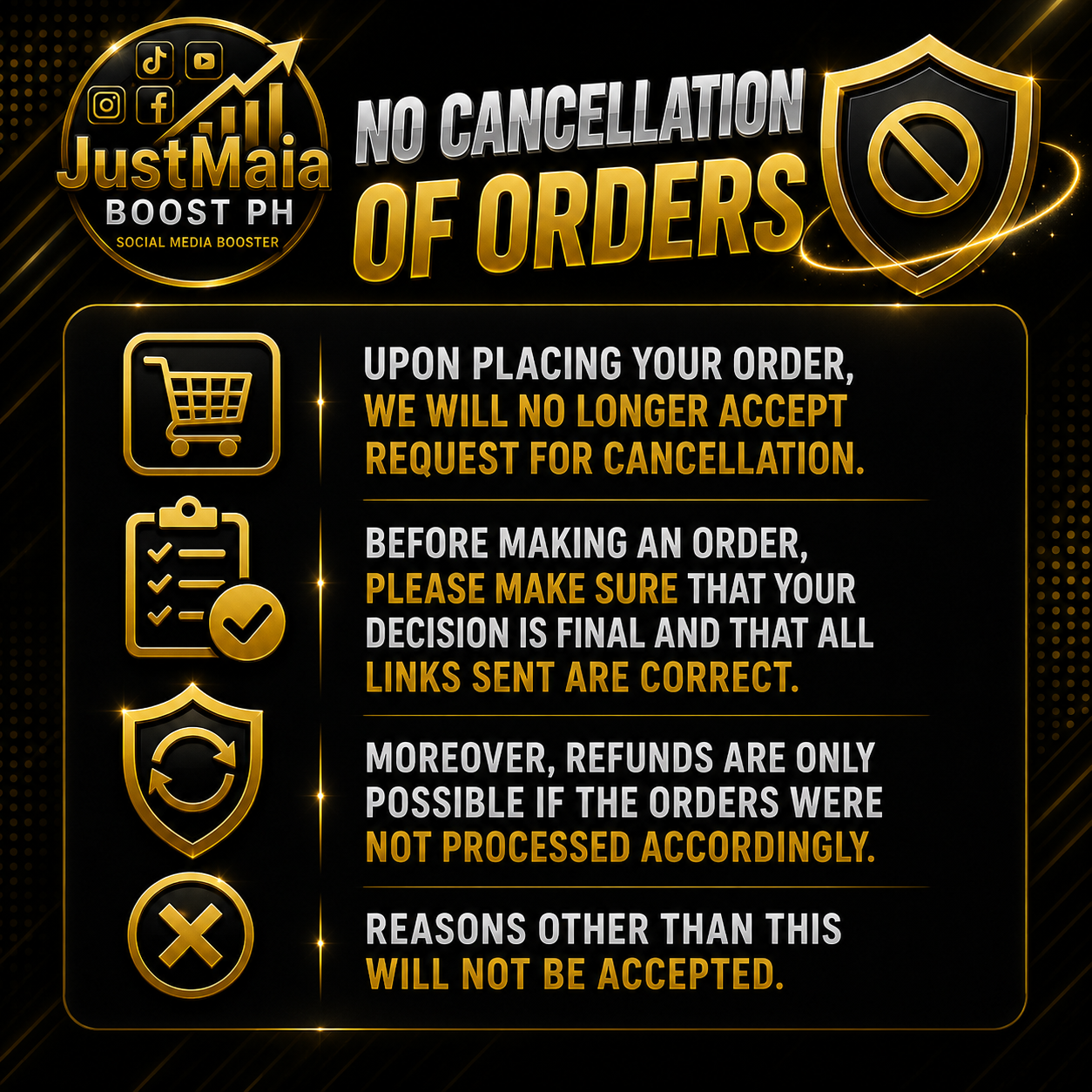 No cancellation of orders visual